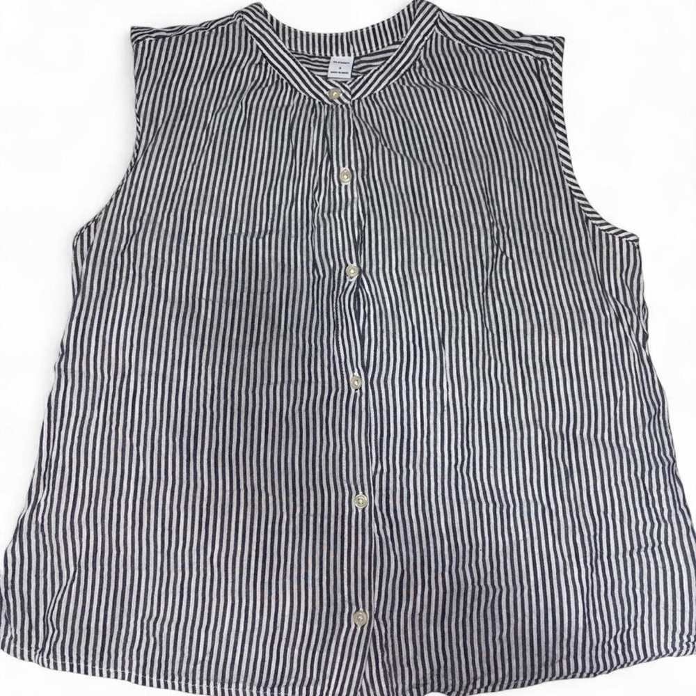 Old Navy white + blue Striped Sleeveless button up blouse